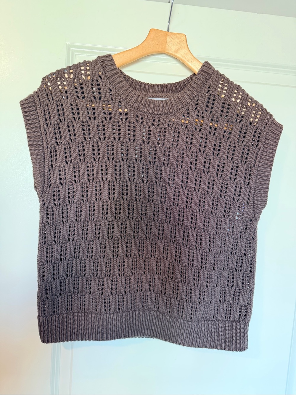 🔥 EVEREVE 100% Cotton Open Knit Sweater Vest Brown S - Pristine!